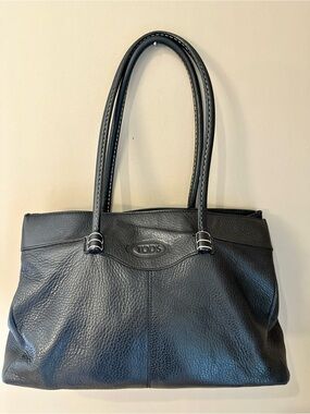 TOD’s Pebbled Leather Shoulder Tote Bag - Black Large Italy Authentic